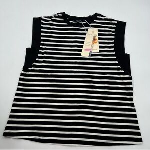 Women’s Dokotoo‎ black and white striped sleeveless shirt SZ S. NWT